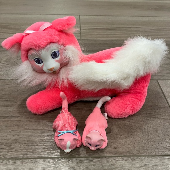 Kitty Surprise Plush Stuffed Animal Cat & 2 Kittens Pink Hasbro 1992 - Picture 1 of 9